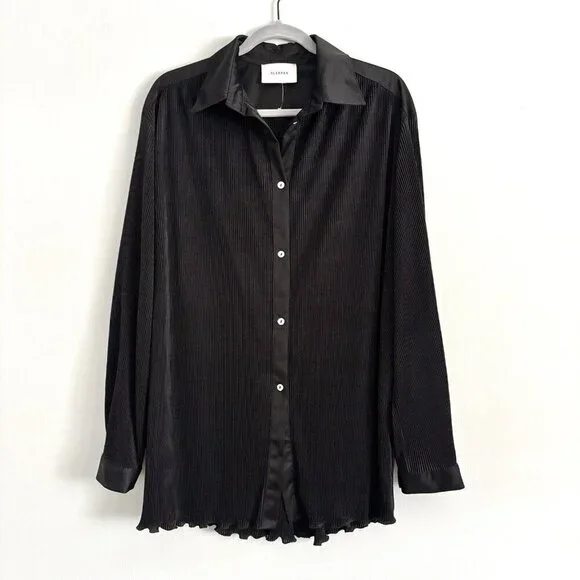 NEW Sleeper Black Origami Ribbed Long Sleeve Button Top Size Large Pajama Shirt - Picture 2 of 13